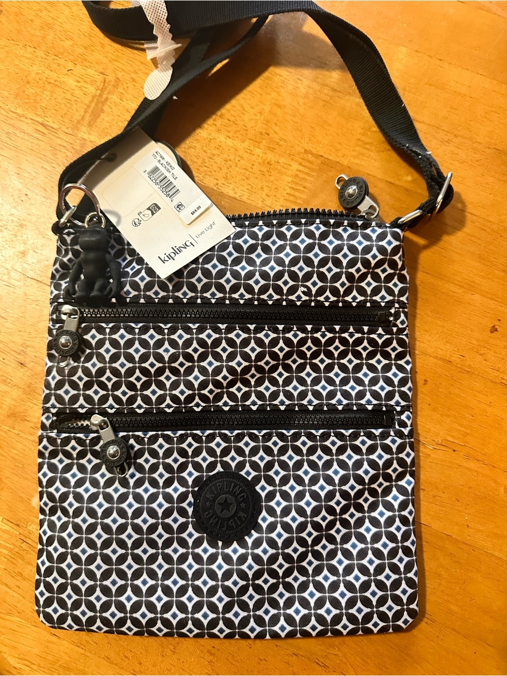 Kipling Black & White Geometric Crossbody Pouch